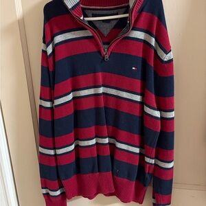 Tommy Hilfiger Men's Zip-Up Sweater - Red, Blue, and Gray